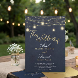 Invitación Luces Azules Rústicas de Cuerda para Boda Romántic