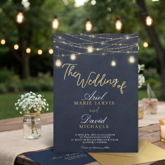 Invitación Luces Azules Rústicas de Cuerda para Boda Romántic