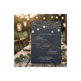 Invitación Luces Azules Rústicas de Cuerda para Boda Romántic