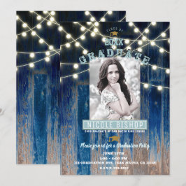 Invitación Luces Azules Rústicas Fiesta de Graduación con Fot