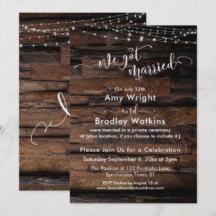 Invitación Luces Blancas de Madera Rústica Nos Casamos