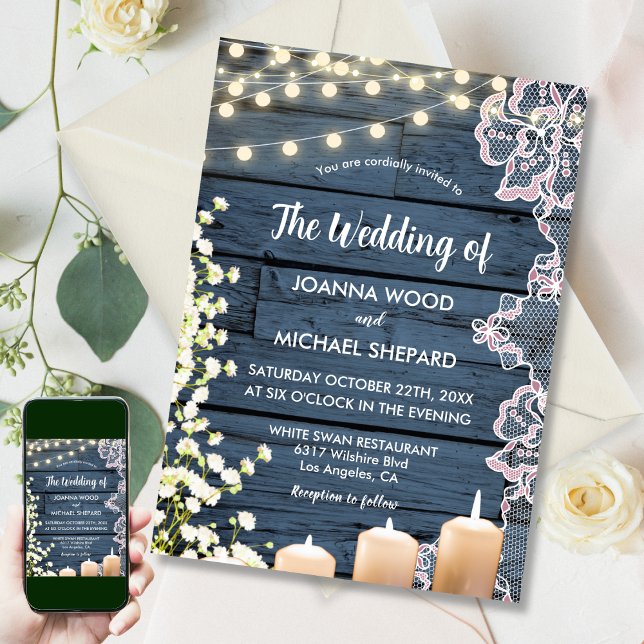 Invitación Luces Boda de Madera Azul de la Marina de los Lado (Subido por el creador)