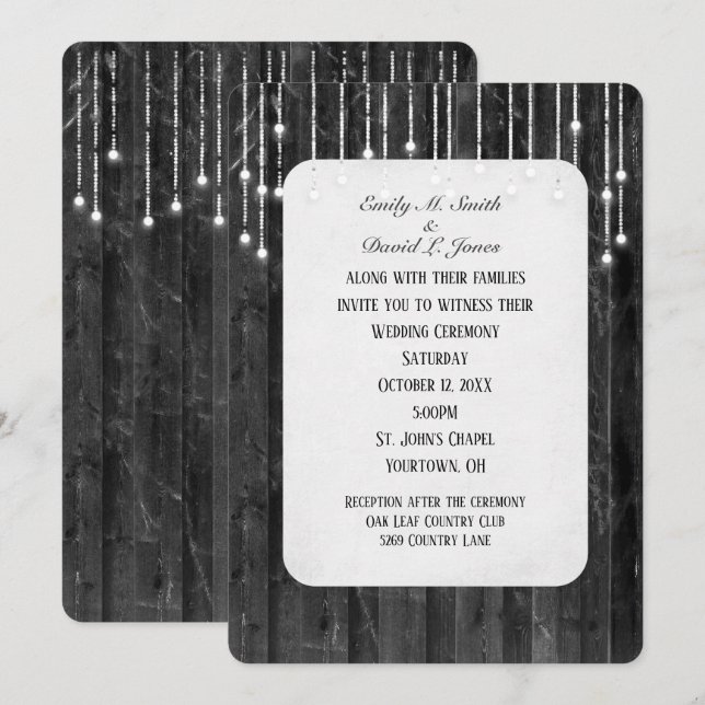 Invitación Luces bodas En Madera De Barn (Anverso / Reverso)