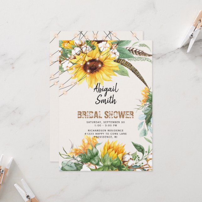 Invitación Luces Boho Rústicas Lirio Bridal Shower (Anverso/Reverso In Situ)