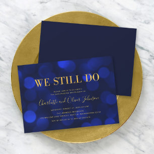 Invitación Luces Bokeh Azul Zafiro Boda Aniversario