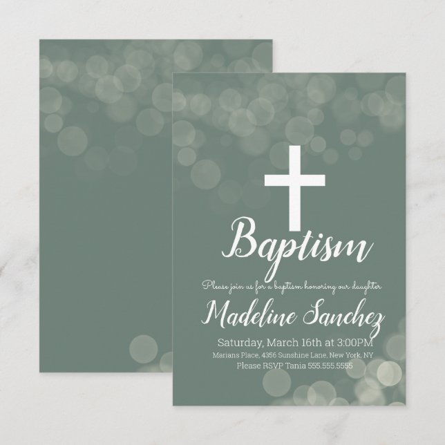 Invitación Luces Bokeh de Bautizo Dedicación Bautizo (Anverso / Reverso)