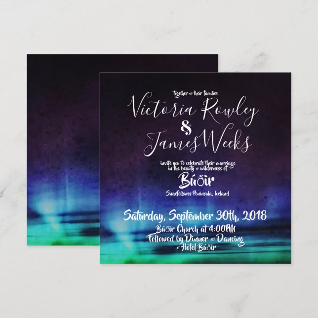 Invitación Luces boreales / Boda Aurora Borealis (Anverso / Reverso)