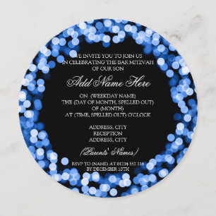Invitación Luces brillantes azules de Mitzvah de la barra
