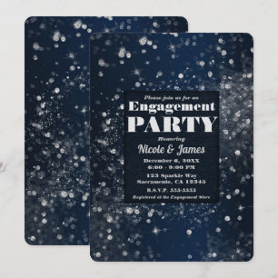 Invitación Luces Brillantes Azules y Plateadas para Compromis