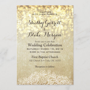 Invitación Luces Brillantes Country Chic de Arpillera y Encaj