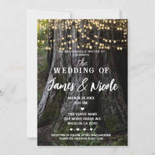 Invitación Luces Brillantes de Árbol Woodsy Bosque Boda Rústi