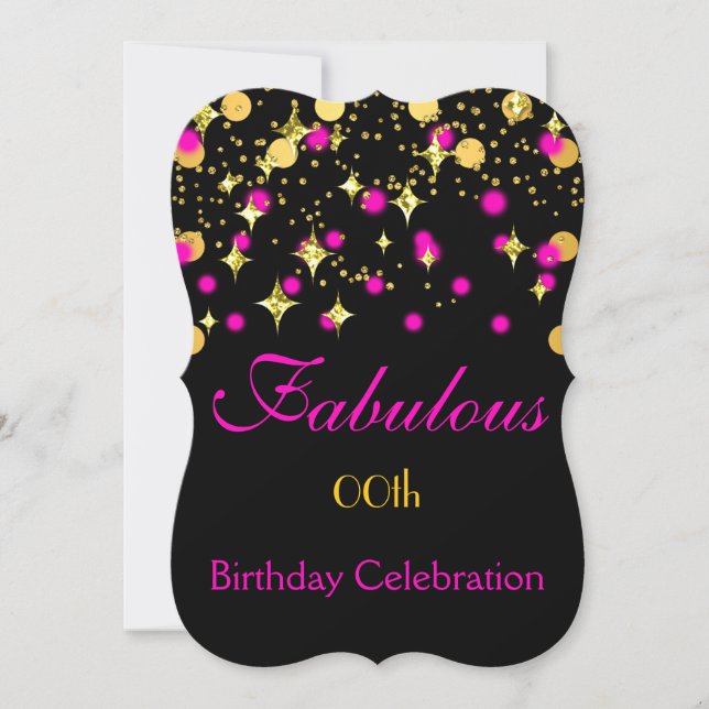 Invitación Luces Brillantes de Cumpleaños Rosa Caliente Dorad (Anverso)