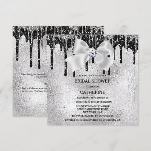 Invitación Luces brillantes de diamante negro plateado lujoso