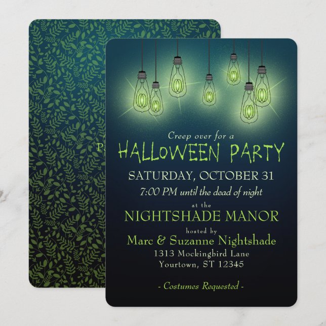 Invitación Luces brillantes de la época de Halloween (Anverso / Reverso)