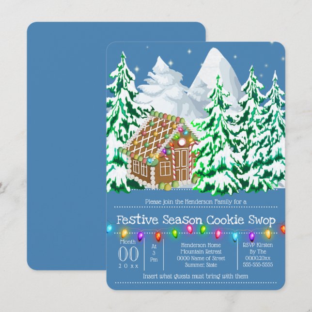 Invitación Luces brillantes de nieve de la casa de pan de jen (Anverso / Reverso)
