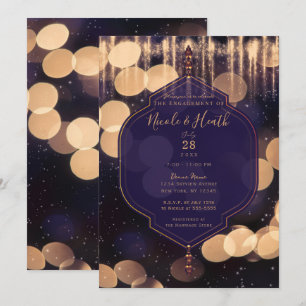 Invitación Luces Brillantes de Oro Púrpura para Compromiso Mí