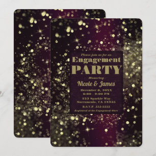 Invitación Luces Brillantes Doradas de Borgoña Glam para Comp