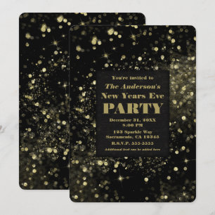 Invitación Luces Brillantes Negras y Doradas para la Fiesta d