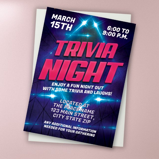 Invitación Luces brillantes Noche de la Trivia Púrpura y Azul (Subido por el creador)