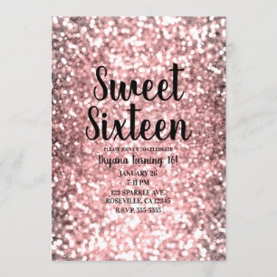 Invitación Luces Brillantes Rose Gold Brillo Destello Dulces