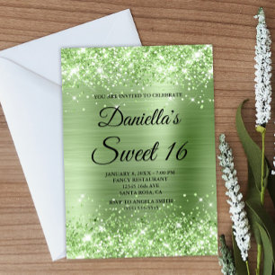 Invitación Luces Brillantes Verde Claro Purpurina y Hojalata 