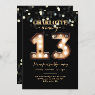 Invitación Luces Brillantes Visita de cumpleaños número 13