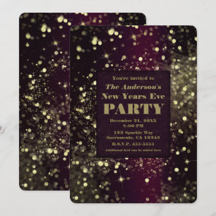 Invitación Luces Burdeos Doradas Brillantes Fiesta de Nochevi