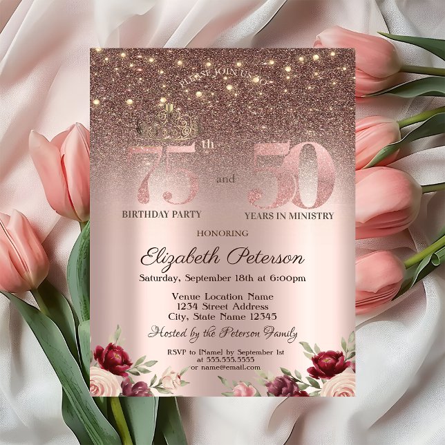 Invitación Luces Chic, Brillo Burdeos, Rosa Dorado 75º (Subido por el creador)