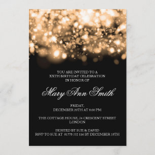 Invitación Luces chispeantes de cumpleaños del oro elegante