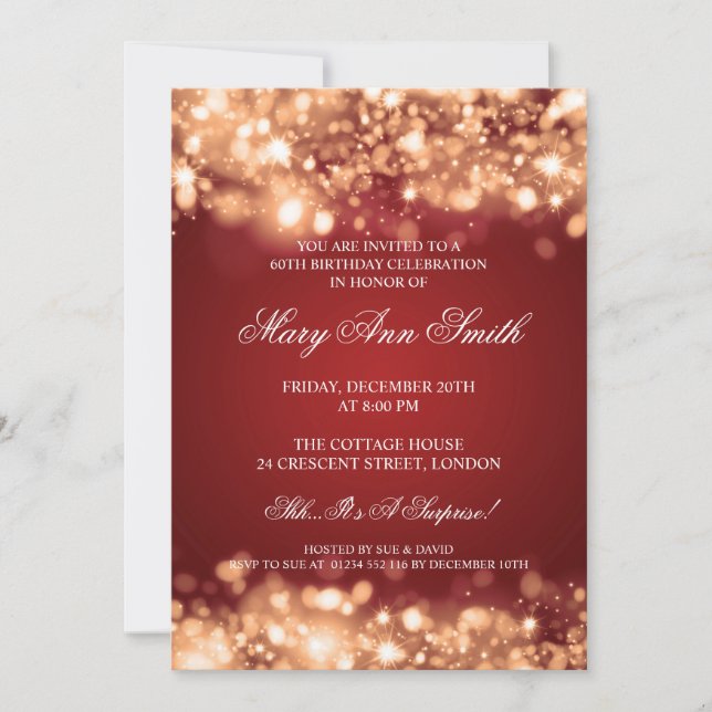 Invitación Luces chispeantes del 60.o de cumpleaños oro (Anverso)