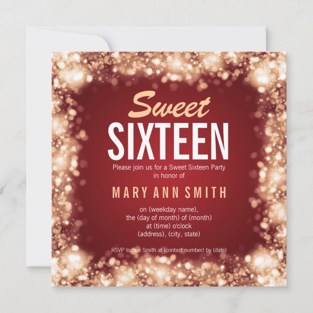 Invitación Luces chispeantes del dulce dieciséis del oro (Anverso)