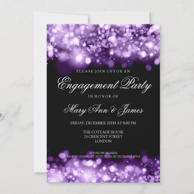 Invitación Luces chispeantes del fiesta de compromiso de la (Anverso)