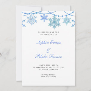 Invitación Luces colgantes azules y copos de nieve Boda blanc