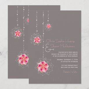 Invitación Luces colgantes de adorno de origami rosa, boda as