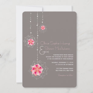 Invitación Luces colgantes de adorno de origami rosa Boda asi