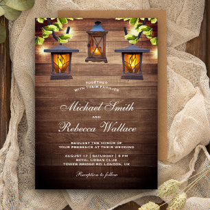 Invitación Luces Colgantes de Madera Rústica para Boda en el 
