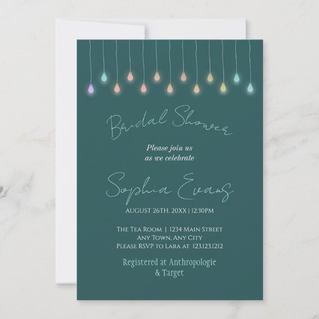 Invitación Luces colgantes modernas Ducha de novia verde (Anverso)