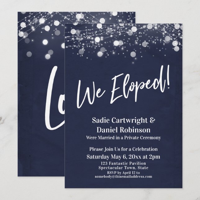 Invitación Luces con Textura Nos Fugamos Recepción Únicamente (Anverso / Reverso)