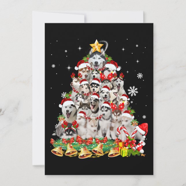 Invitación Luces de árbol de Navidad con husky siberiano | Pe (Anverso)