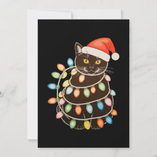Invitación Luces de árbol de Navidad de gato negro sombrero d