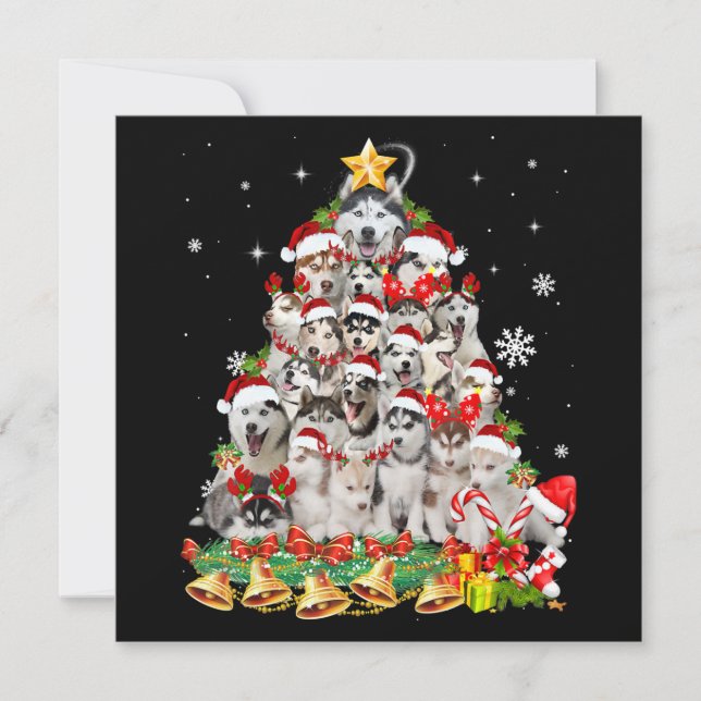 Invitación Luces de árbol de Navidad de husky siberiano | per (Anverso)