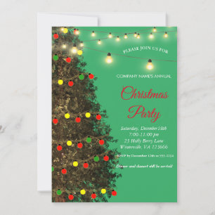 Invitación Luces de árbol de Navidad verdes festivas elegante