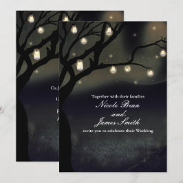 Invitación Luces de árbol de noche rústica y frascos de albañ