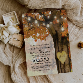 Invitación Luces de árbol de otoño rústicas para boda con des