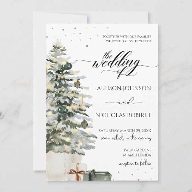 Invitación Luces de árbol elegantes para boda de invierno de  (Anverso)