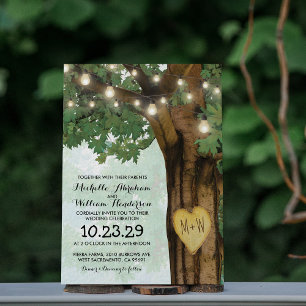 Invitación Luces de árbol parpadeantes de bosque rústico para