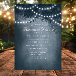 Invitación Luces de árbol rústicas azules marino para cena de