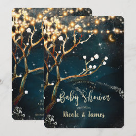 Invitación Luces de árbol rústicas para baby shower con estre