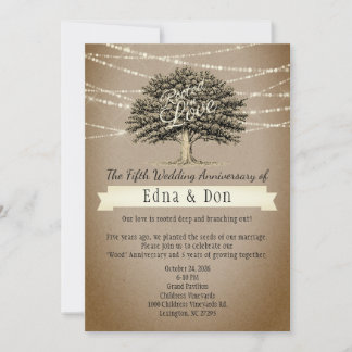 Invitación Luces de árbol rústico arraigadas en el amor 5to a