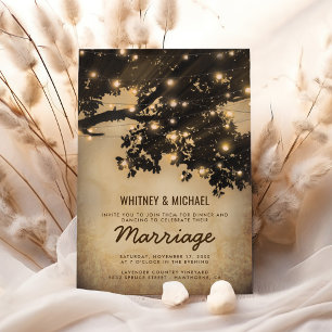 Invitación Luces de árbol rústico vintage para recepción de b